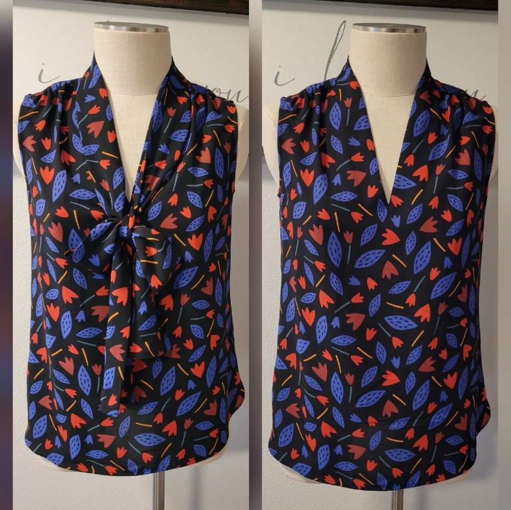 Anne Klein Sleeveless Tie Front Blouse, NWT